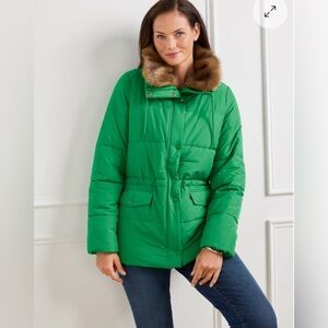 NWT Talbots Faux Collar Green Puffer Coat XS
